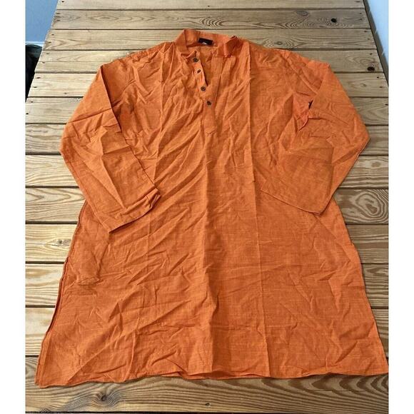 Manyavar 1/2 Button Tunic Shirt Size XL Men’s Orange - Picture 1 of 9